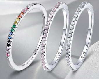 Stapelbare sterlingzilveren ring, volledig effen zirkonia
