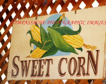 Corn-er Market - Fine Art Landscape Photography - Farmer's Market Vintage Sign-  Color - 8 1/2" x 11' Print
