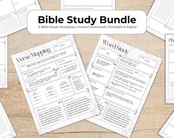 Bundel bijbelstudiesjablonen | 9 afdrukbare en digitale vellen | SOAP, teksttoewijzing, karakter, hoofdstuk, actueel en woordstudie