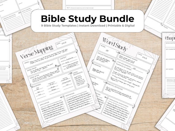Bible Study Template Bundle | 9 Printable and Digital Sheets | SOAP, Verse Mapping, Character, Chapter, Topical, and Word Study