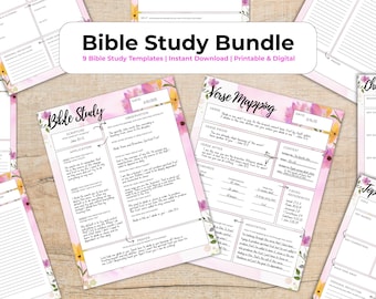 Bible Study Template Bundle | 9 Printable and Digital Sheets | SOAP, Verse Mapping, Character, Chapter, Topical, and Word Study