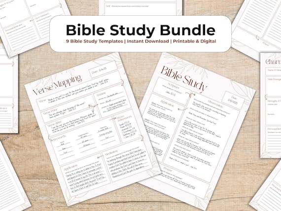 Bible Study Template Bundle | 9 Printable and Digital Sheets | SOAP, Verse Mapping, Character, Chapter, Topical, and Word Study