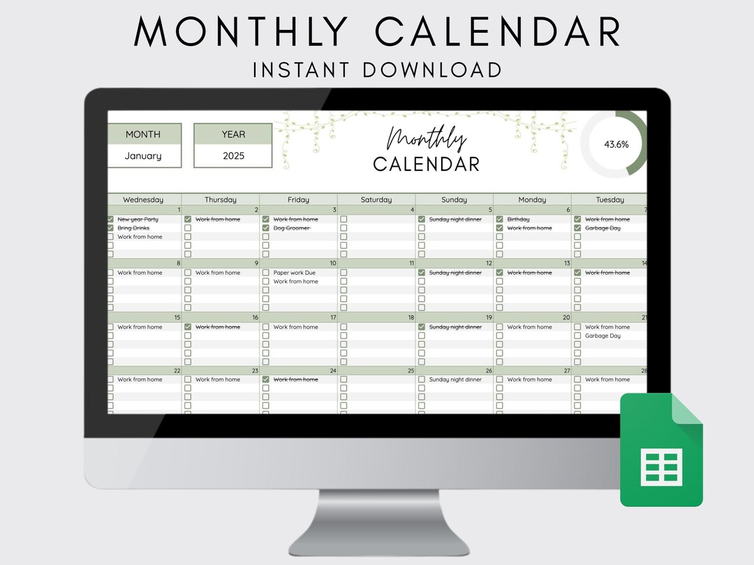Calendar With Checkboxes Aesthetic Monthly Calendar for Google Sheets | Editable Digital Planner ...