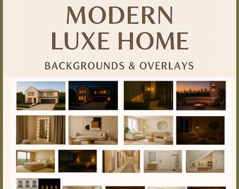 May include: An image with the text "NOVACRAFT DIGITAL MODERN LUXE HOME BACKGROUNDS & OVERLAYS". The image features a grid of interior design backgrounds, including houses, living rooms, bedrooms, and kitchens, in a modern style.