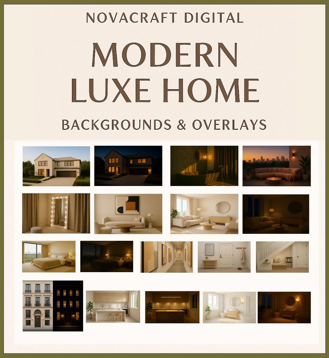 Modern Luxe Home Backgrounds & Overlay Pack | Neutral Interior Scenes ...