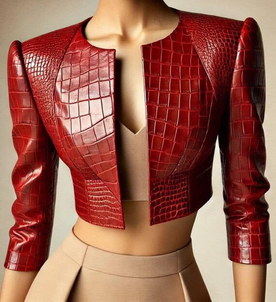 Women's Cropped Lambskin Leather Jacket – Belted Short Streetwear Coat – Available in Burgundy, Brown & Black Color - Best Gift For Her