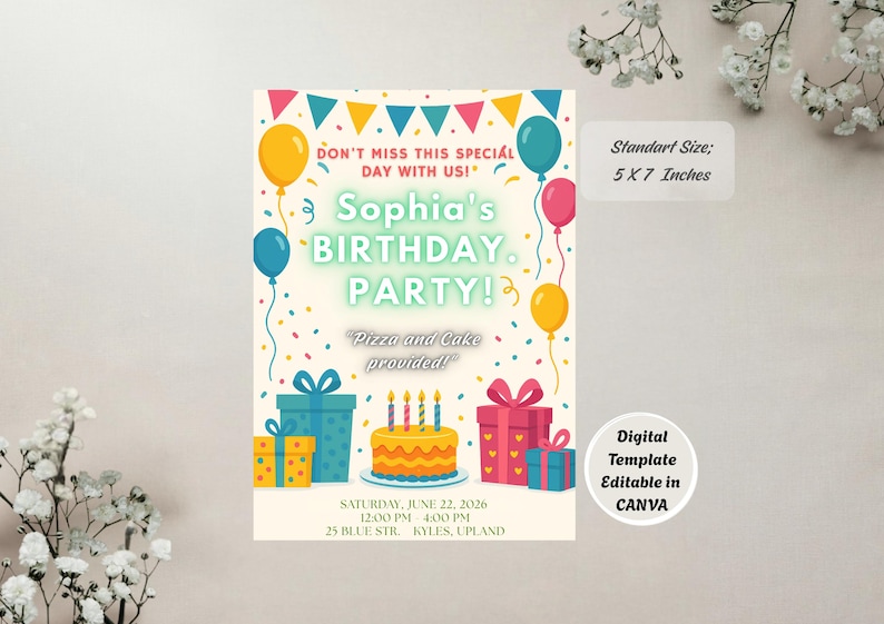 Kids Invitations Editable Kids Birthday Invitation Template, Personalizable Party Invite ...