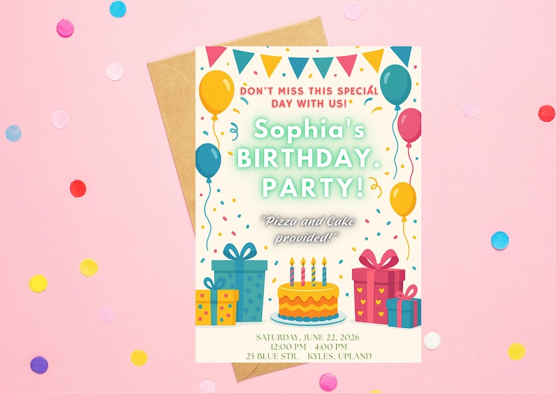 Kids Invitations Editable Kids Birthday Invitation Template, Personalizable Party Invite ...