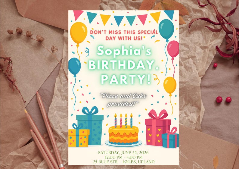 Kids Invitations Editable Kids Birthday Invitation Template, Personalizable Party Invite ...