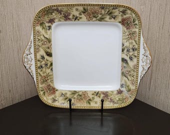 Plato cuadrado para tarta con tapiz floral de Wedgwood England