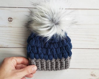 puff stitch hat pink beanie winter beanie women beanie Adult winter hat pom pom beanie navy beanie crochet hat winter hat knit hat