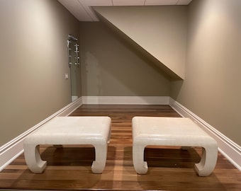 Pair of Vintage Coffee Tables in the manner of Karl Springer / Goat Parchment Cladding