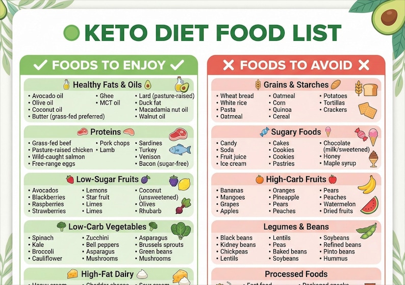Keto Food List Printable PDF | Keto Diet Foods to Eat & Avoid | Low