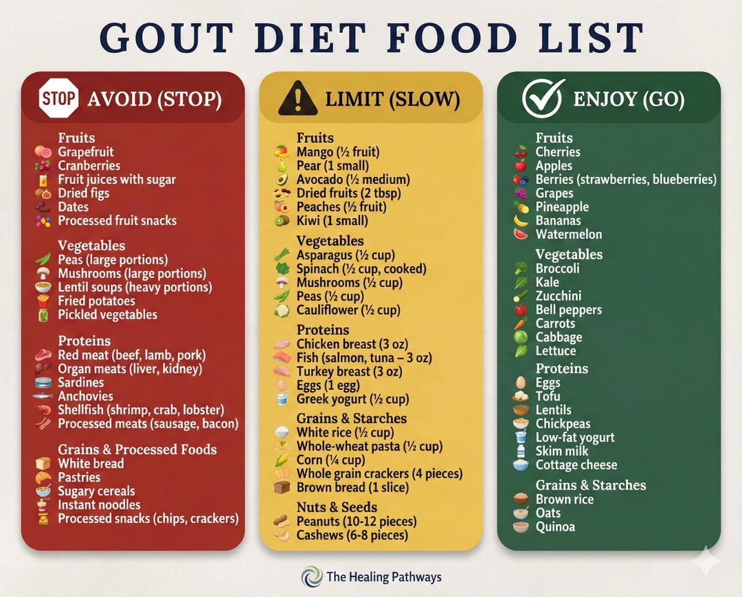 Gout Diet Food List Printable | Low Purine Foods Chart | Gout-Friendly