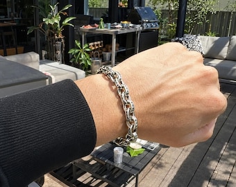 CH Silver tone bold letter bracelet, punk cross Cuban chain bracelet, simple retro gothic style, Valentine's Day gift，Father's Day Gift