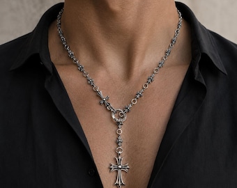 Vintage klassiskt korshänge halsband gotisk design unisex smycken korsblommor kedja punk födelsedagsfestpresent, ge det till honom