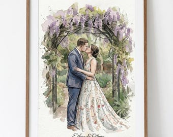Personalized Wedding Portrait, Custom Watercolor Print, Painting from Photo, Couple Anniversary, Valentines Day, Wife Husband Gift