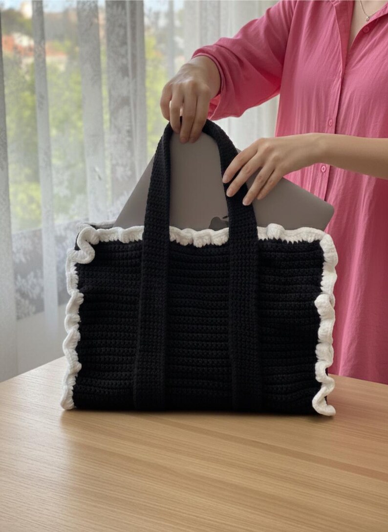 Handmade Crochet Ruffle Laptop Bag MacBook Tote - Etsy