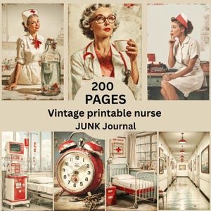 Vintage sjuksköterskeskräpjournal, retro medicinska ephemera, utskrivbara sidor (digital nedladdning)