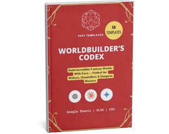 Códice de Criação de Mundos Fantásticos | 50 Modelos de Texto (CSV, XLSX, Planilhas)