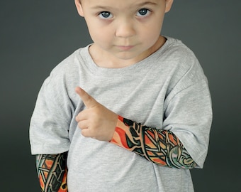 Tattoo Sleeve Flame Heather Gray T shirt for Babies and Toddlers - Toddler Tattoo Sleeve Shirt - Kids Tattoo Sleeve - Boys Tattoo Shirt
