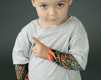 Tattoo Sleeve Flame Heather Gray T shirt for Babies and Toddlers - Toddler Tattoo Sleeve Shirt - Kids Tattoo Sleeve - Boys Tattoo Shirt