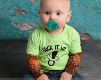 Suck It Up Funny Baby Shirt - Baby Costume Shirt - Gift Baby - Baby Rocker Shirt Pacifier Shirt Baby - Funny