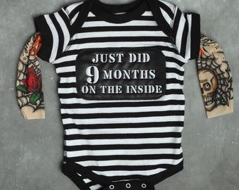 PAUBOLI Fake Tattoo Sleeve Shirt Onesie Bodysuit Baby Boy Biker Costume Gray Black