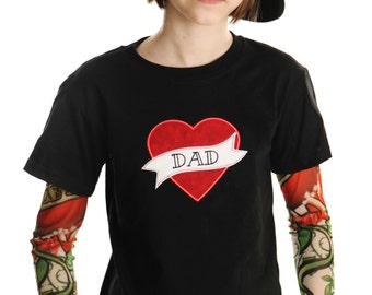 Tattoo Sleeve T shirt with Mom or Dad heart applique for Boys and Girls