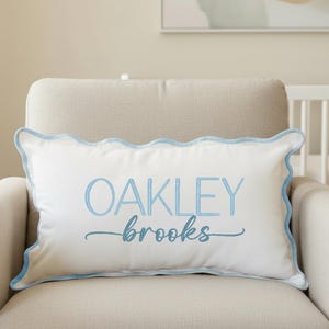Embroidered Baby Name Pillow Cover, Scalloped Edge Nursery Decor, Personalized Nursery Pillowcase, Baby Pillow Sham, First and Middle Names