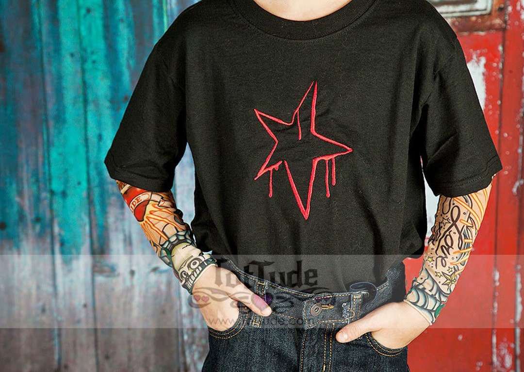 Tattoo Sleeve Graffiti Star Embroidered Shirt for Boys or 