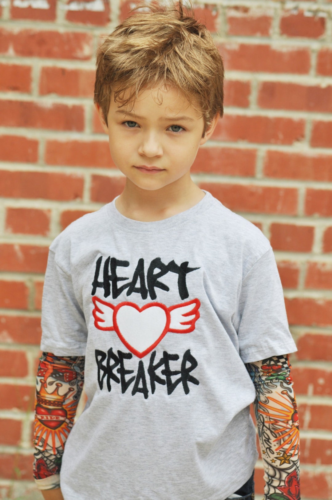 Tattoo Sleeve Shirt With Heart Breaker Embroidery Applique Etsy