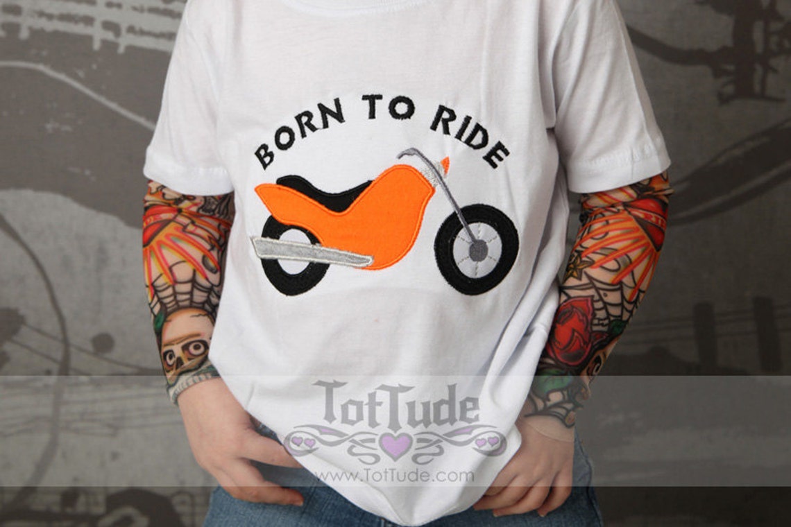 Biker Born to Ride Tattoo Sleeve Shirt Motorcyle Applique Etsy