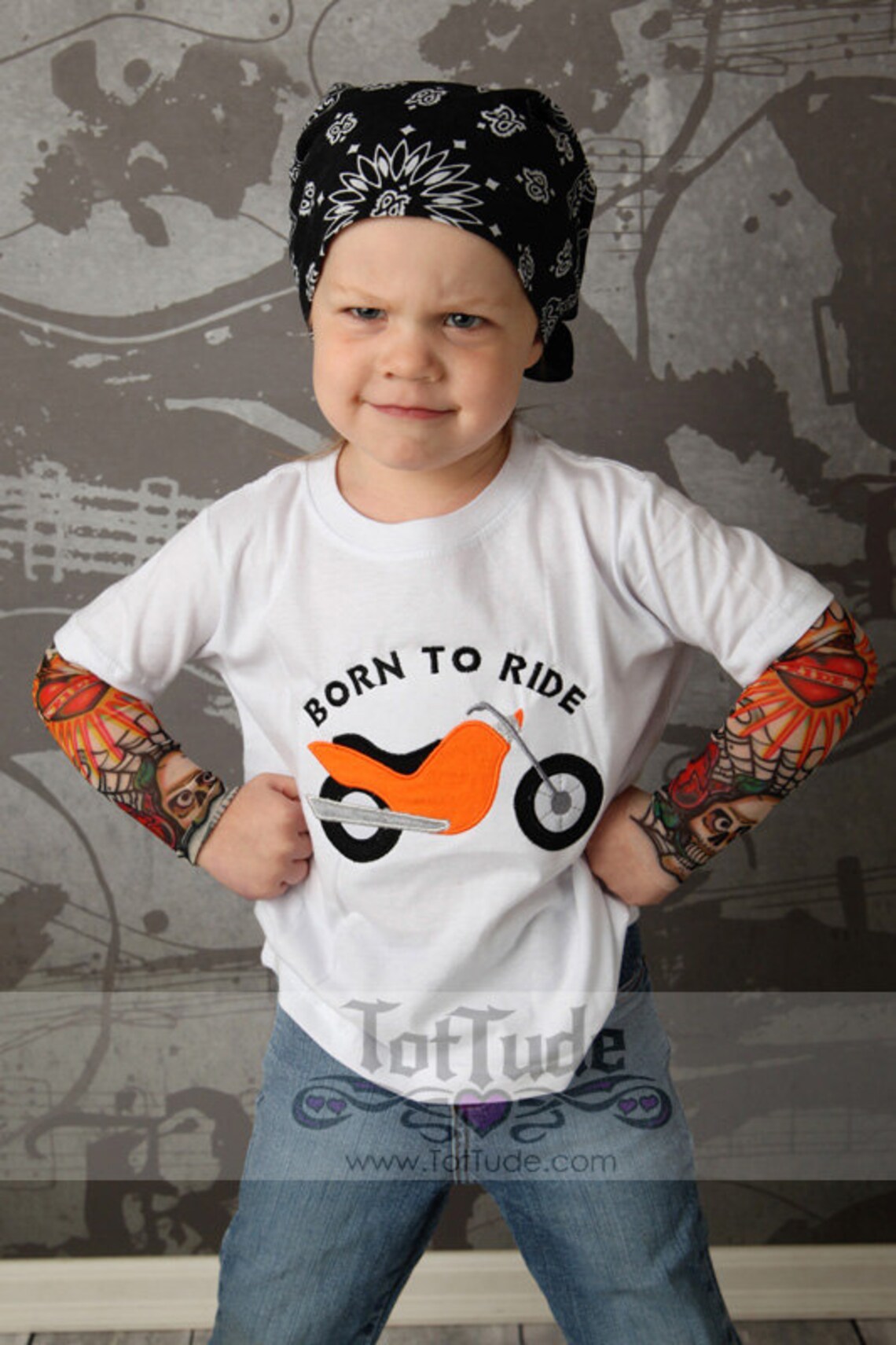 Biker Born to Ride Tattoo Sleeve Shirt Motorcyle Applique Etsy