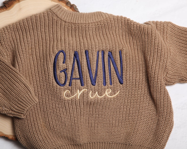 Personalized Embroidered Baby and Toddler Sweater, Embroidered Oversized Chunky Kids Sweater, Baby Name Announcement, Baby Shower Gift image 8