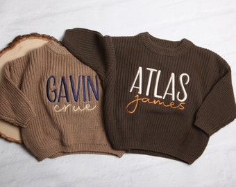 Personalized Embroidered Baby and Toddler Sweater, Embroidered Oversized Chunky Kids Sweater, Baby Name Announcement, Baby Shower Gift