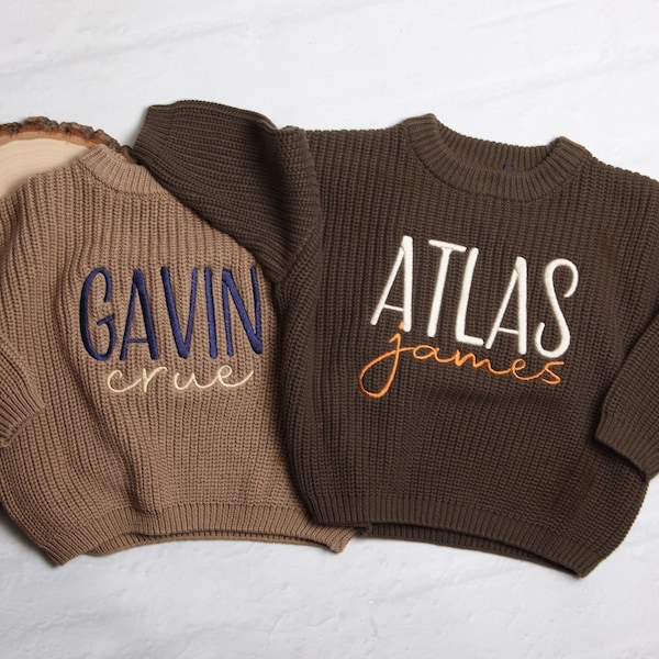 Personalized Embroidered Baby and Toddler Sweater, Embroidered Oversized Chunky Kids Sweater, Baby Name Announcement, Baby Shower Gift