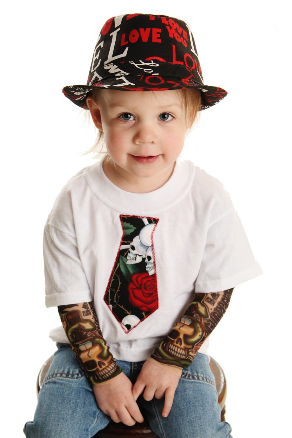 Tattoo Sleeve T shirt with Tie Skull Applique for Baby and | Etsy