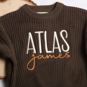 Personalized Embroidered Baby and Toddler Sweater, Embroidered Oversized Chunky Kids Sweater, Baby Name Announcement, Baby Shower Gift image 9