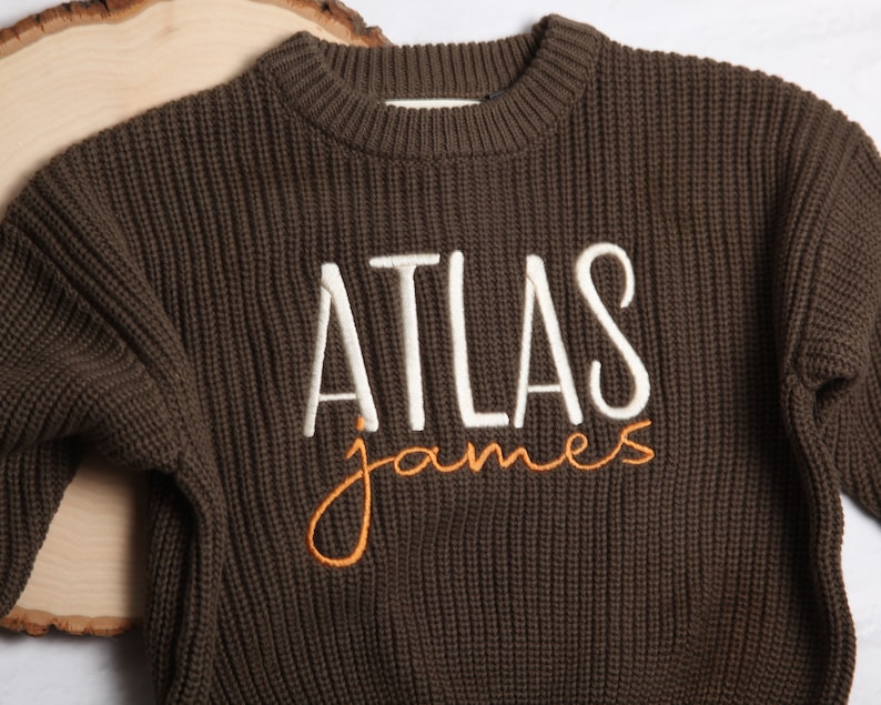 Personalized Embroidered Baby and Toddler Sweater, Embroidered Oversized Chunky Kids Sweater, Baby Name Announcement, Baby Shower Gift image 9