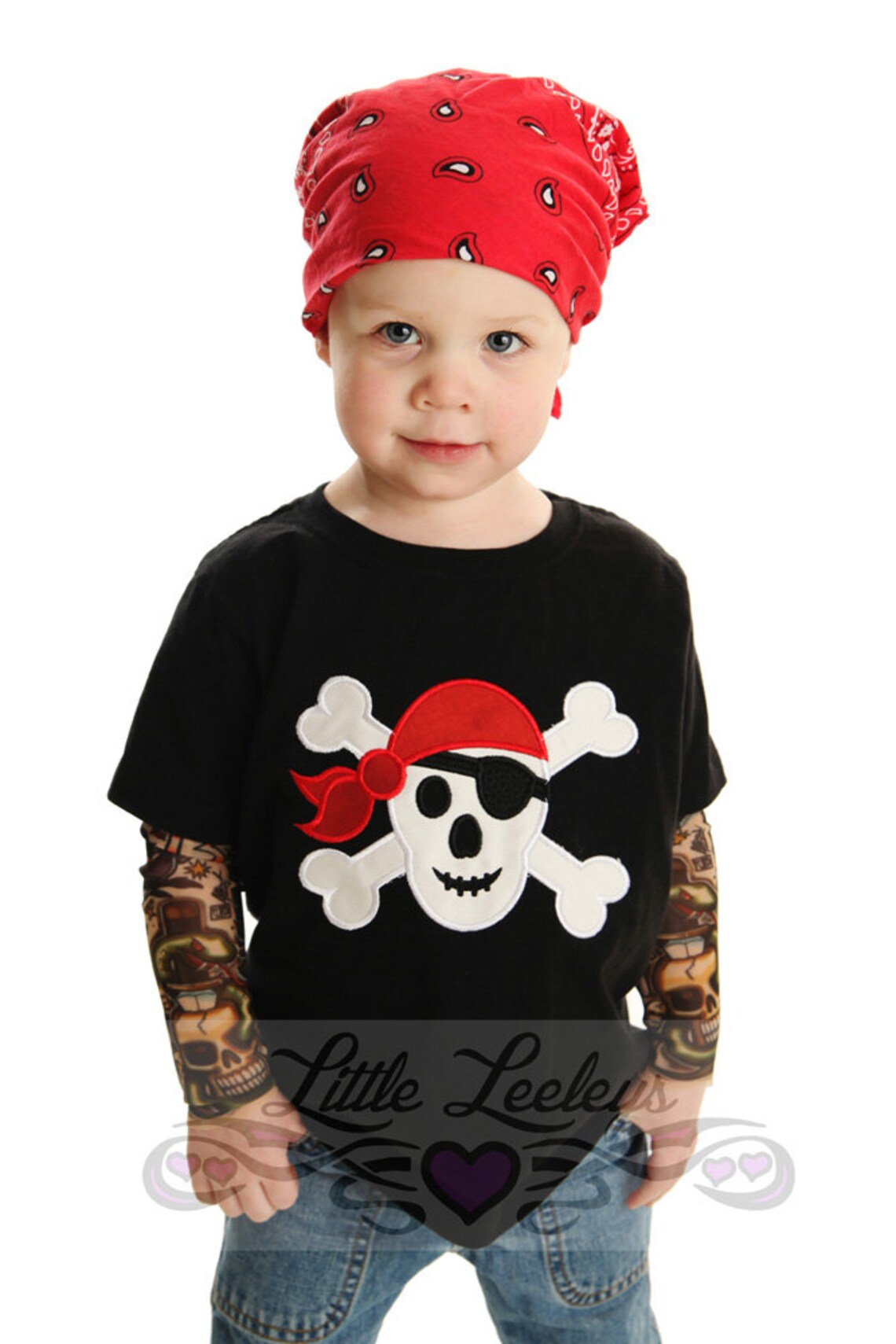 Tattoo Sleeve Shirt With Pirate Skull Applique for Infants & | Etsy