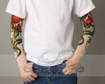 Tattoo Sleeve Heart Roses White Shirt for Boys or Girls