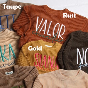 Personalized Embroidered Baby and Toddler Sweater, Embroidered Oversized Chunky Kids Sweater, Baby Name Announcement, Baby Shower Gift image 4