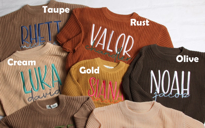 Personalized Embroidered Baby and Toddler Sweater, Embroidered Oversized Chunky Kids Sweater, Baby Name Announcement, Baby Shower Gift image 4