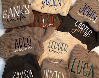 Personalisierter bestickter Baby und Kleinkind Pullover, bestickter übergroßer grobstrick Kinder Pullover, Baby Namensansage, Baby Shower Geschenk