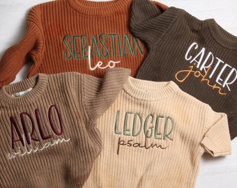 Personalized Embroidered Baby and Toddler Sweater, Embroidered Oversized Chunky Kids Sweater, Baby Name Announcement, Baby Shower Gift