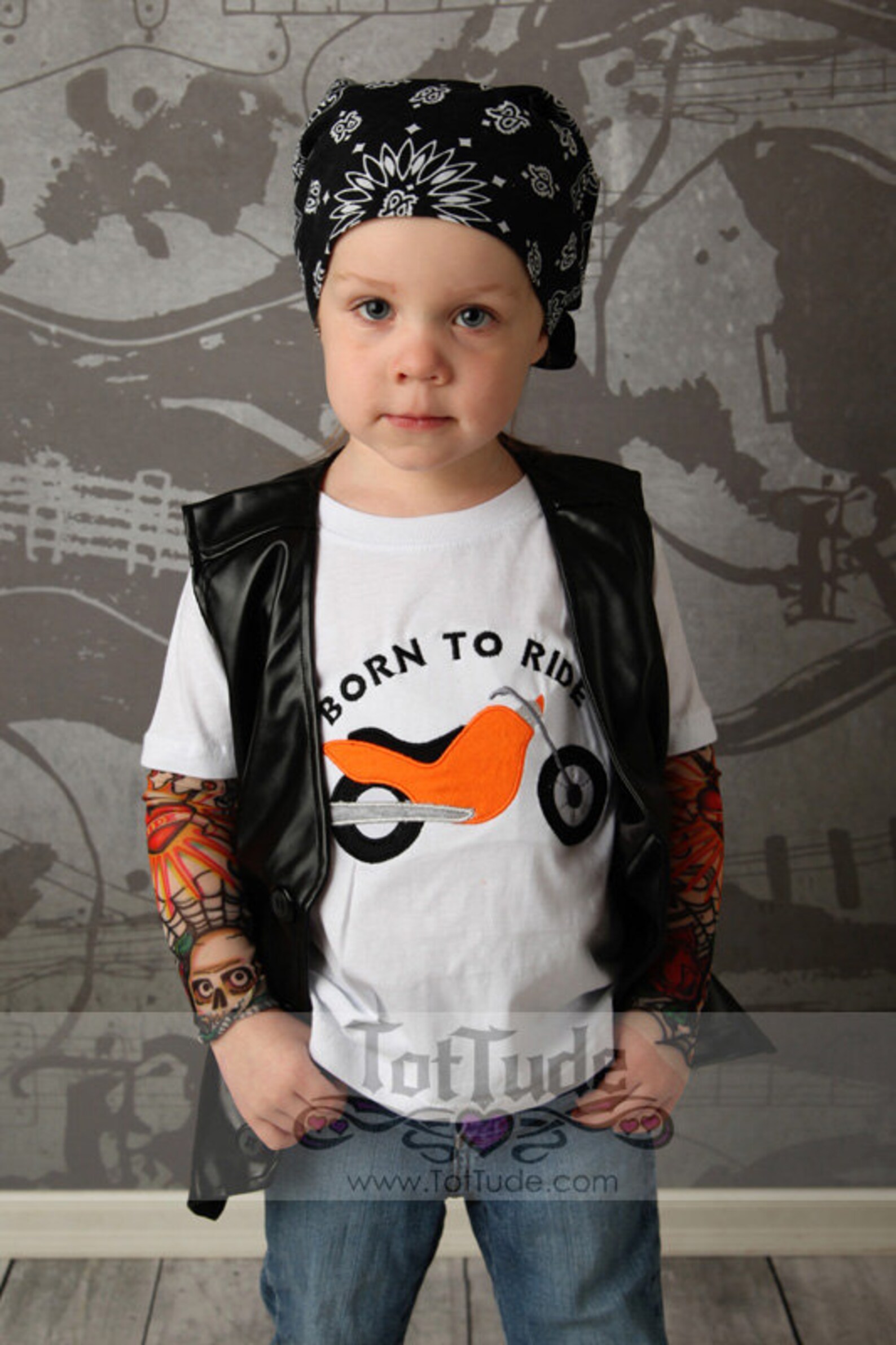 Biker Born to Ride Tattoo Sleeve Shirt Motorcyle Applique Etsy