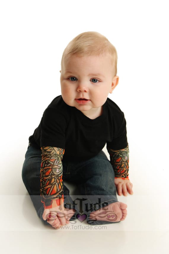 1-3 Years old Baby Boy Girl Cotton Romper Bodysuit Outfit Tattoo Sleeves Fashion 