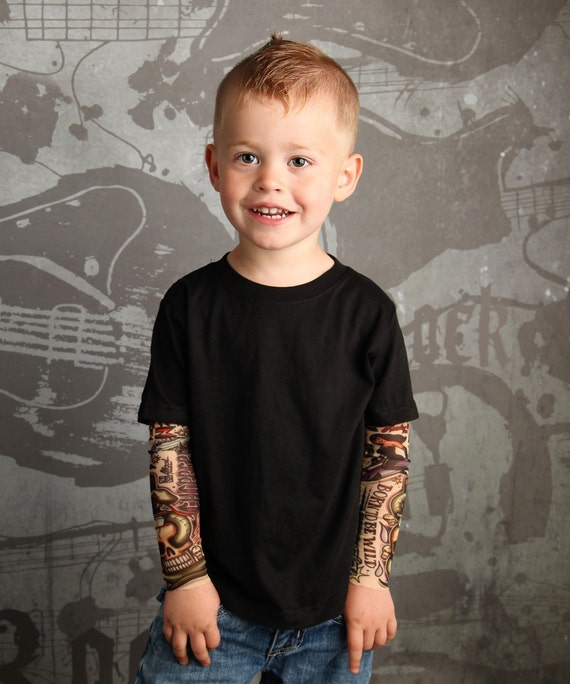 Toddler Baby Kids Boys T-Shirt with Mesh Tattoo Printed Sleeve Floral Tee Tops 