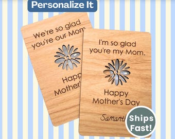 Personalized Wood Mother's Day Card/Keepsake - So Glad You're My Mom